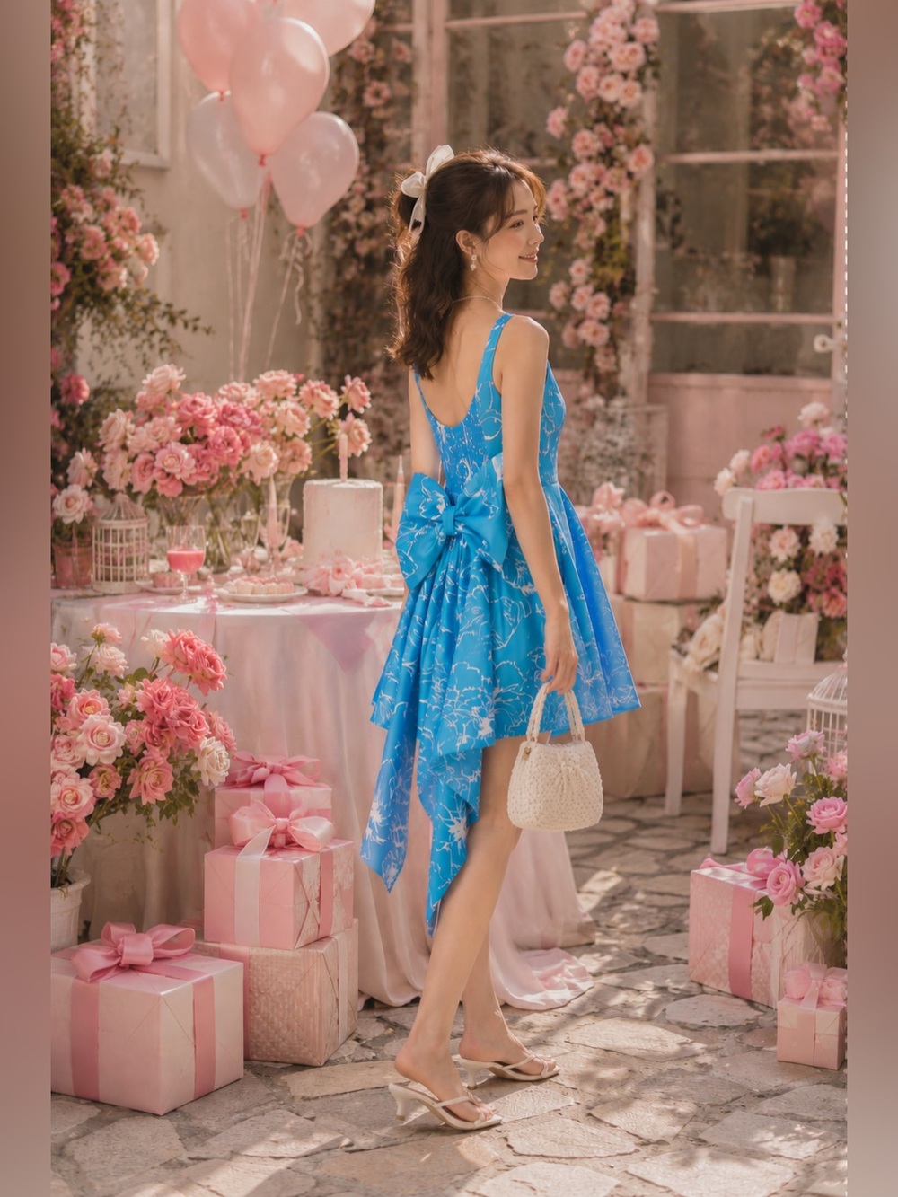 hutch sleeveless back bow basque waist mini dress